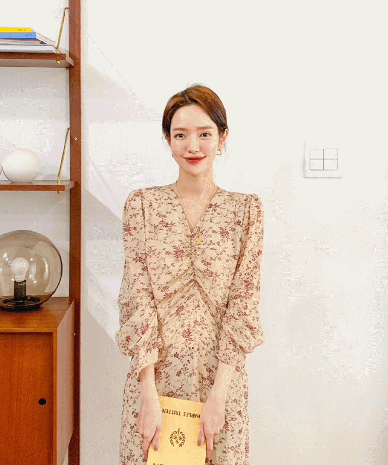 Rose Chiffon Shirring Dress : [PRODUCT_SUMMARY_DESC]