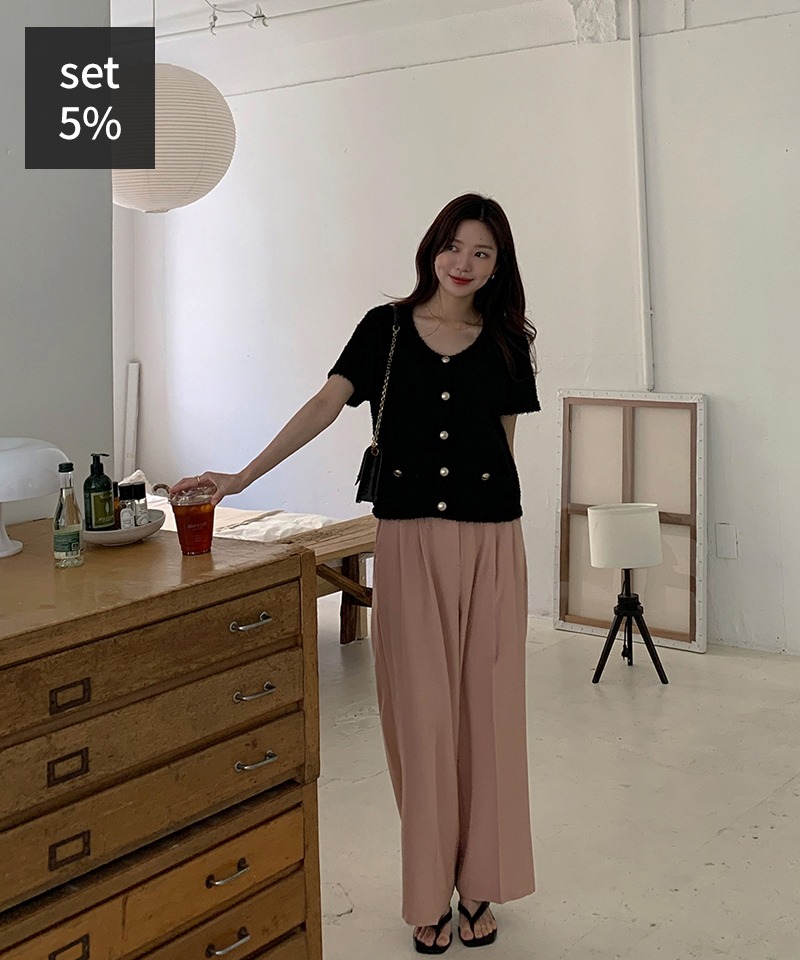 Bookle Button Cardigan + The Mood Wide Banding Slacks Women&#039;s Clothing Shopping Mall DALTT
