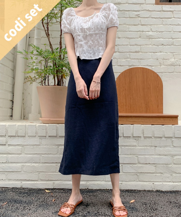 Mono Square Blouse + Day Linen Skirt Women&#039;s Clothing Shopping Mall DALTT