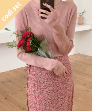 Melo Knit T-shirt + Rudy Flower Wrap Skirt Women&#039;s Clothing Shopping Mall DALTT