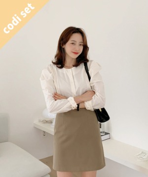 Joy pintuck blouse + pole mini skirt Women&#039;s Clothing Shopping Mall DALTT