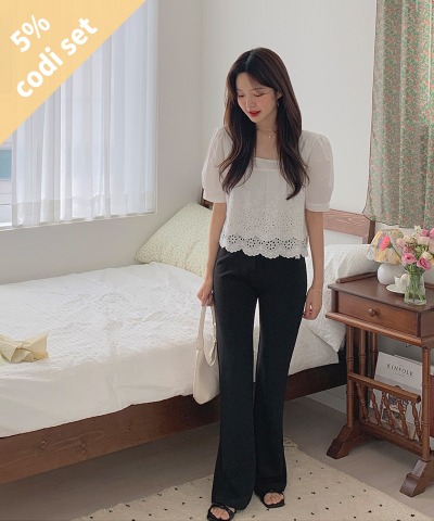 Cancan Square Blouse + Cool Water Bootcut Banding Pants Women&#039;s Clothing Shopping Mall DALTT