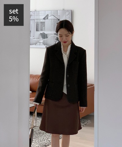 Urban Wool Jacket (70% Wool) + Humming Tie Blouse + Twa Satin Dress Women&#039;s Clothing Shopping Mall DALTT