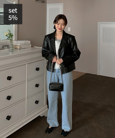 Sandia leather jacket + poby basic short sleeve T-shirt + Heyri ruffle padded blouse Women&#039;s Clothing Shopping Mall DALTT