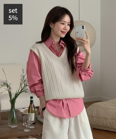 Gelato Wool Knit Best (50% Wool) + Picnic Sand Shirt Women&#039;s Clothing Shopping Mall DALTT