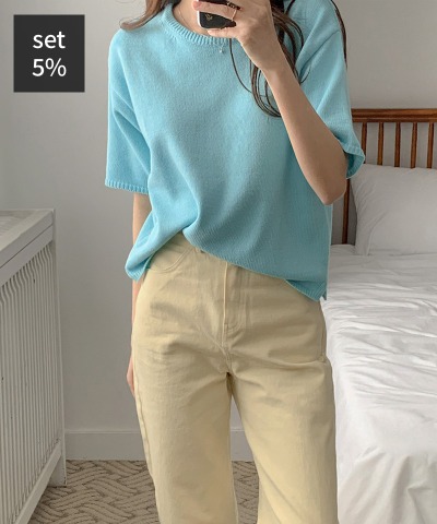 Loco Round Short Sleeve Knit + Island Cotton Pants Women&#039;s Clothing Shopping Mall DALTT