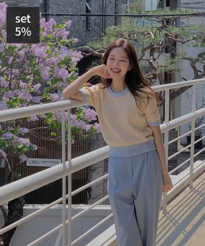 Cosmos color matching short sleeve knit + modern spring slacks Women&#039;s Clothing Shopping Mall DALTT