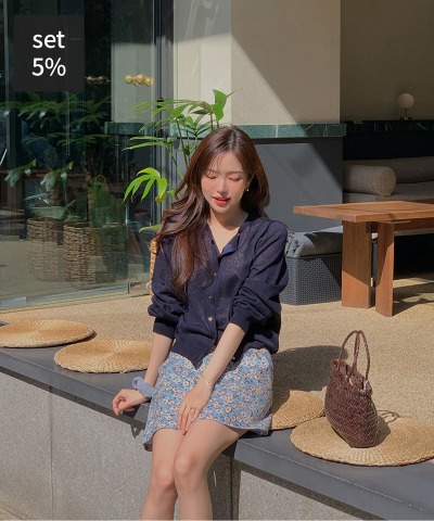 Single Linen Cardigan + Jacquard Flower Skirt Women&#039;s Clothing Shopping Mall DALTT