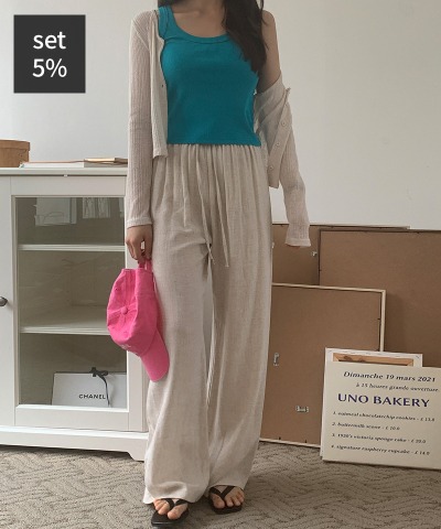 Sparkling U-neck sleeveless + Jerome Linen Banding Pants Women&#039;s Clothing Shopping Mall DALTT