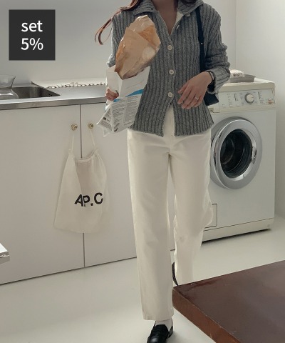 Churros ribbed cardigan (80% wool) + cream cheese brushed pants Women&#039;s Clothing Shopping Mall DALTT
