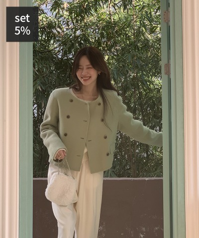 Berga Short Handmade Coat (90% Wool) + Bonbon Square Knit + Museum Wool Slacks Women&#039;s Clothing Shopping Mall DALTT
